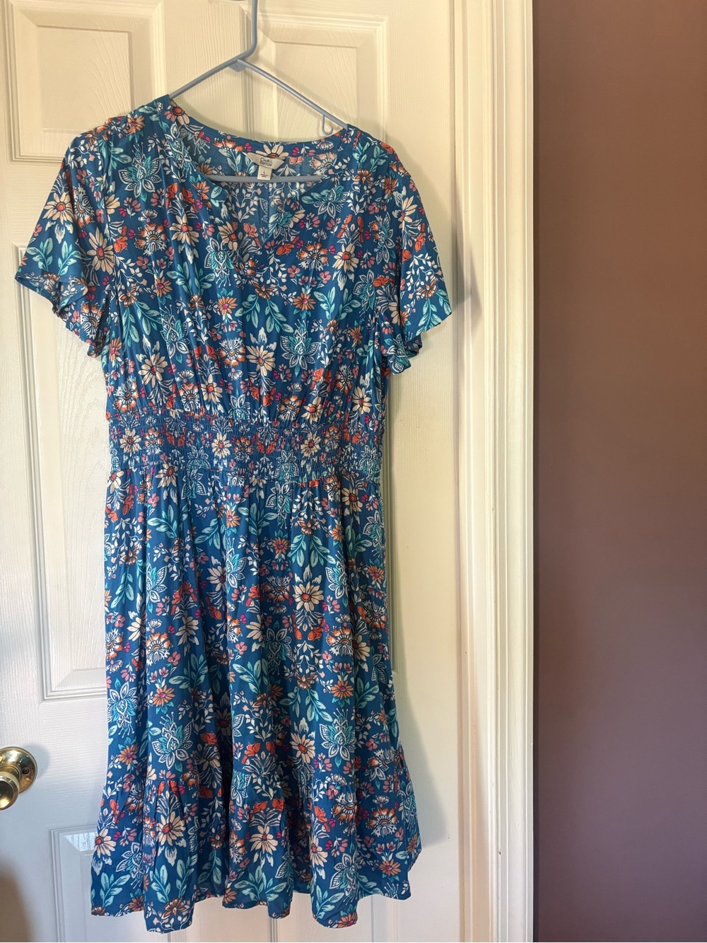 croft & barrow Teal Floral Smocked-Waist Mini Dress